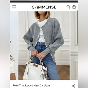 Commense Pearl Trim Ripped Hem Cardigan
